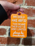 'My Child Has ARFID' Talkies Awareness Tag - Coloured Background with White Text