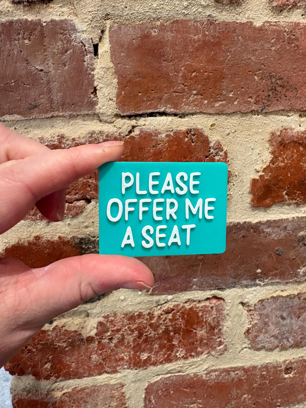 Please Offer Me A Seat TALKIES Badge Magnet or Pin