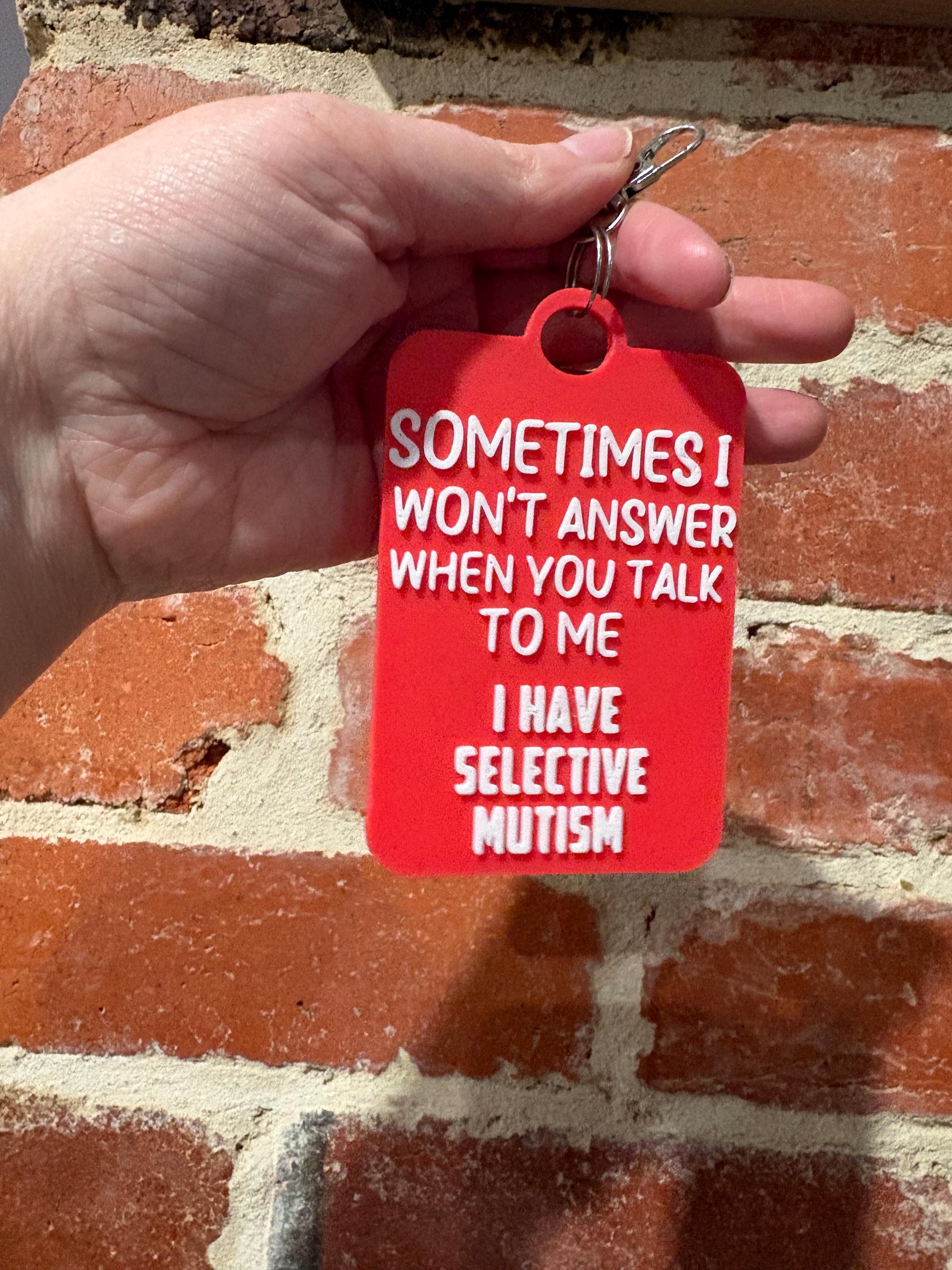 'Selective Mutism' Talkies Awareness Tag - Coloured Background with White Text