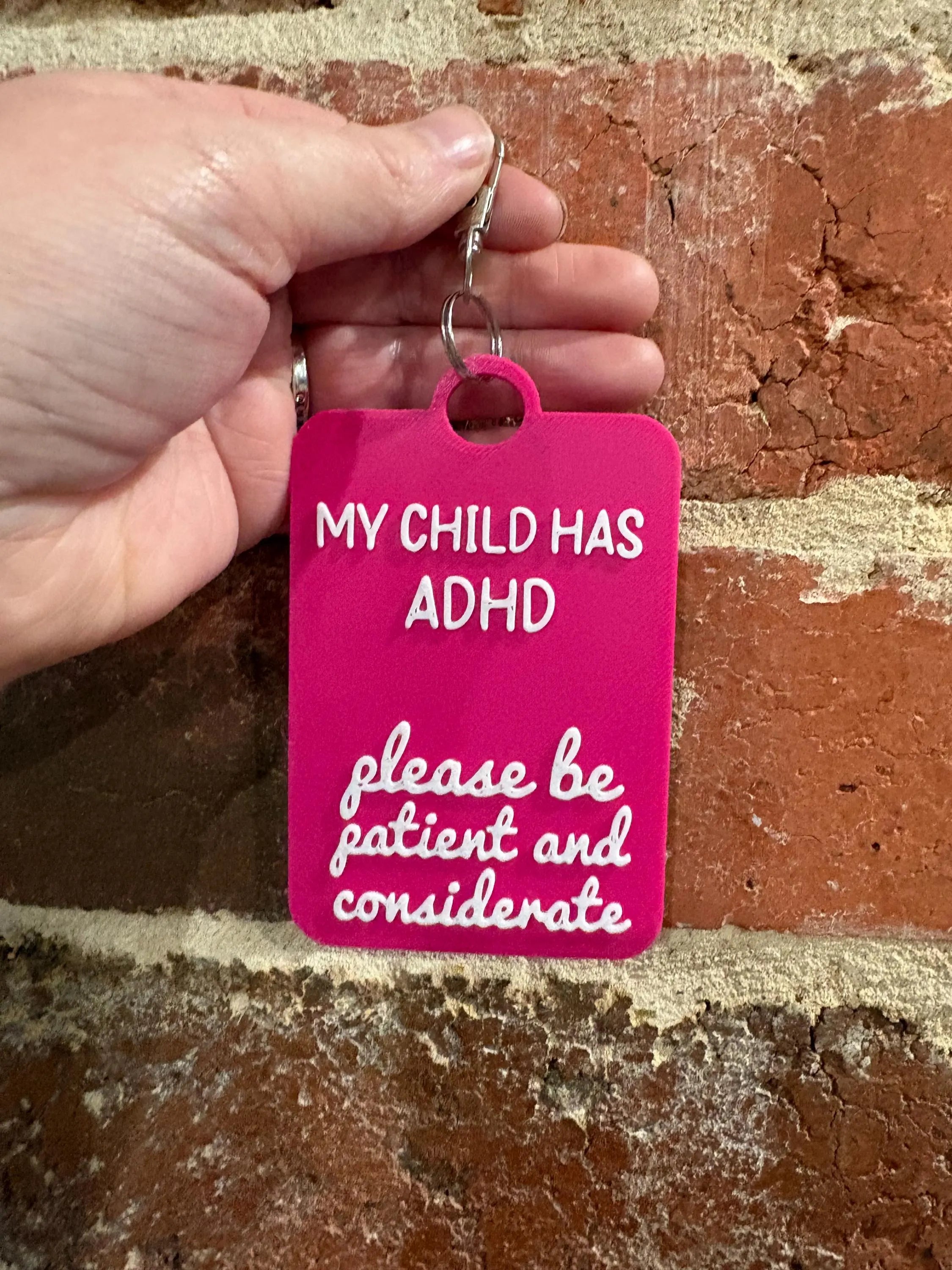 'My Child has ADHD' Talkies Awareness Tag - Coloured Background with White Text