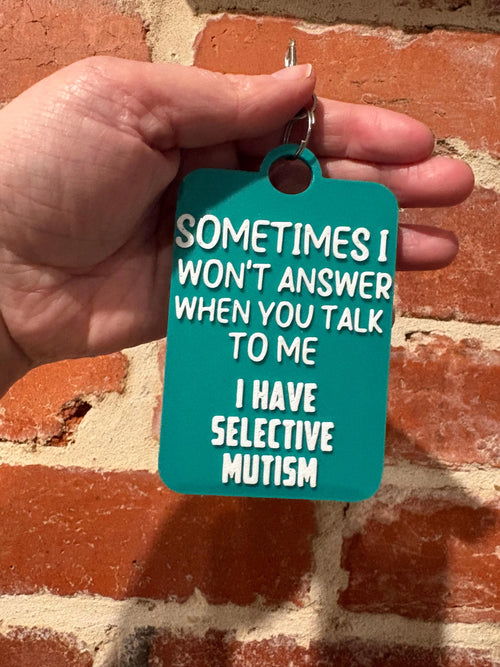 'Selective Mutism' Talkies Awareness Tag - Coloured Background with White Text