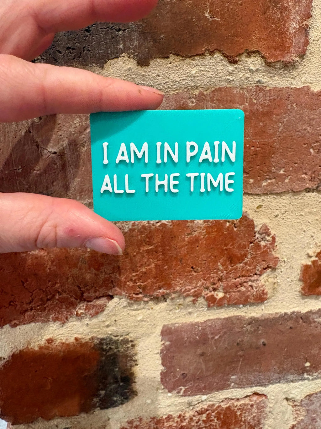 I Am In Pain All The Time TALKIES Badge Magnet or Pin
