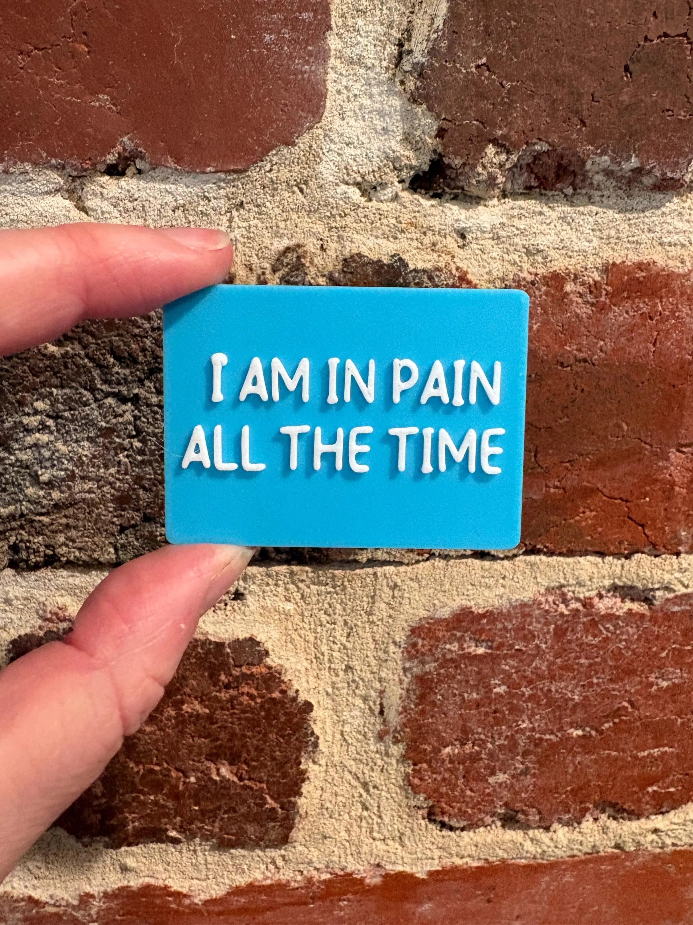 I Am In Pain All The Time TALKIES Badge Magnet or Pin